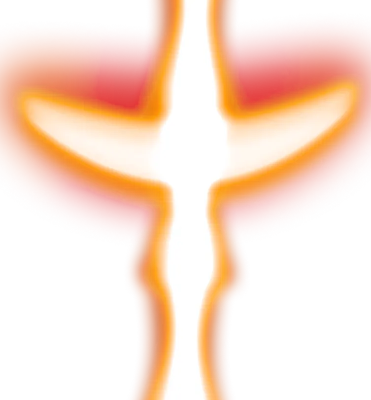 Bright glowing purple and white abstract shape resembling a stylized cross or figure with outstretched arms.